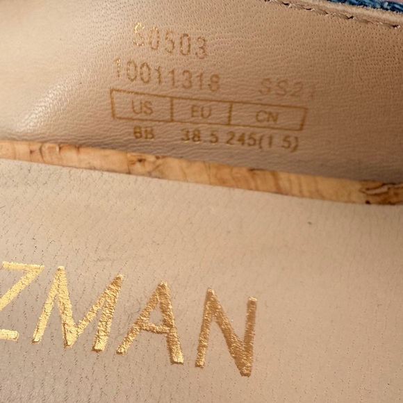 Stuart Weitzman Riviera Blue Denim Wedge Sandals 8 - Picture 4 of 8